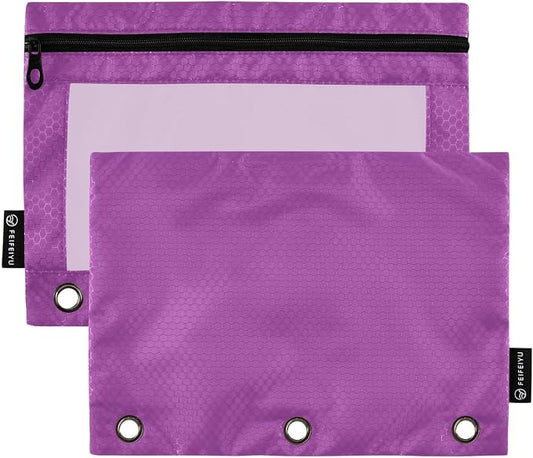 Gredecor Binder Pencil Pouch 3 Ring Purple Zipper Pencil Pouches Case 2 Pack Clear Binder Organizer for School Office