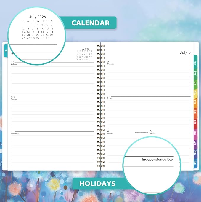 Planner 2026-2027,Weekly and Monthly Planner 26-27,11” x 8.5” | Jul. 2026 - Jun. 2027,Weekly and Monthly, Colorful Tabs, Back Pocket, Holidays, Twin-Wire Binding
