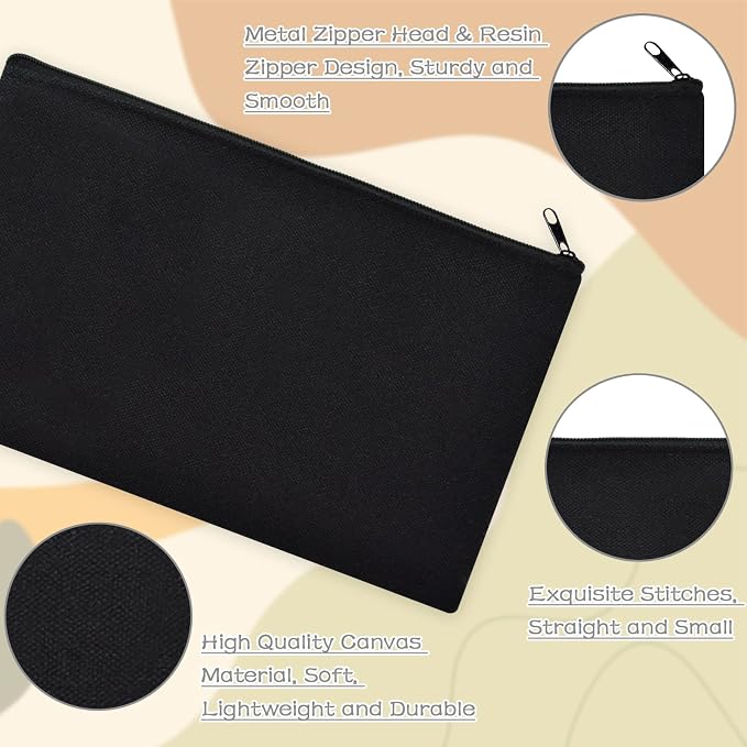 ZeeDix Canvas Zipper Pouch Bulk – 8.3 x 5 Inches Cotton Canvas Pouches with Zipper, Canvas Pencil Pouch, Makeup Bags Bulk for Travel Cosmetic Toiletry, Multipurpose Zipper Pouch for DIY Craft Storage