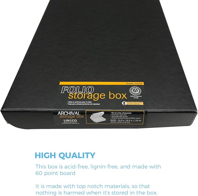 Lineco Clamshell Archival Storage Box, 13.5x19.5x1.75 In, Black, Pack of 2 | Acid-Free with Metal Edge Boxboard, Organize and Store Photos Documents Cards Negatives Magazine Prints Family Records DIY