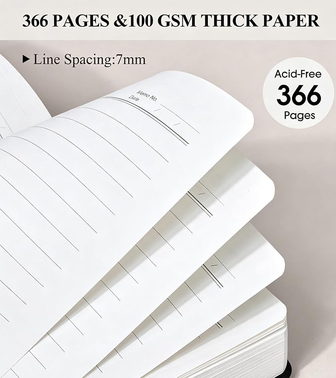 PAIBAS 8.5 x 11 Lined Notebook Journal 366 Pages Leather Journal for Men | Big notebook with 100gsm lined notebook paper college ruled, 3 ribbon bookmarks, front pocket slot & snap button.