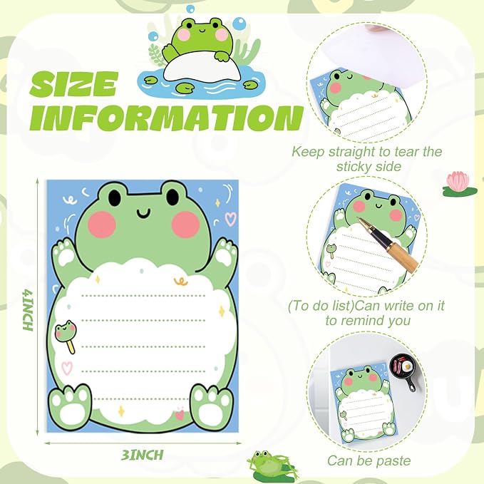 Chiisong 12 Pack Frog Sticky Notes Gifts Cute Frog Sticky Notes 3x4 Inch Cartoon Funny Self Stick Notepads Novelty Animals Post Pads Favors for Women Men Office Supplies Home Christmas Small Gifts