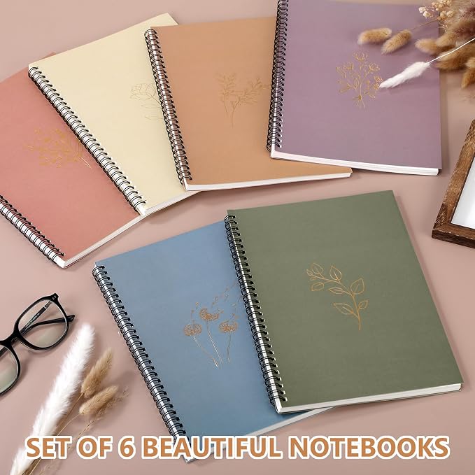 Fuutreo 6 Pack Spiral Notebook 10.5x7.45 Notebook,Aesthetic,Hot Stamping