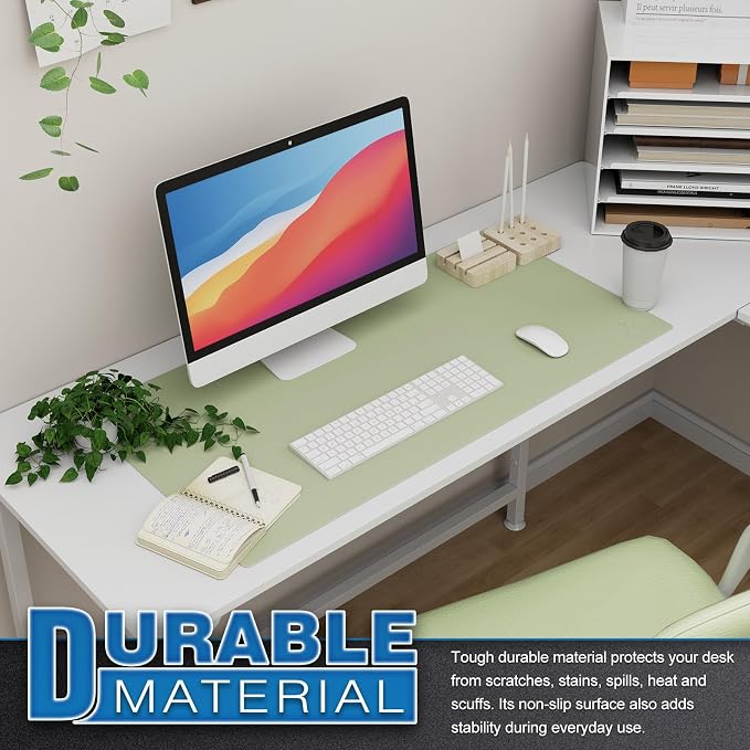 K KNODEL Office Desk Mat, Leather Mouse Pad (31.5"x15.7", Light Green) | Desk Pad, Keyboard Pad, Computer and Laptop Mat, Desktop Protector and Cover, Writing Pad and Blotter for Home Office