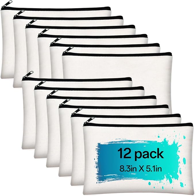 ZeeDix Canvas Zipper Pouch Bulk – 8.3 x 5 Inches Cotton Canvas Pouches with Zipper, Canvas Pencil Pouch, Makeup Bags Bulk for Travel Cosmetic Toiletry, Multipurpose Zipper Pouch for DIY Craft Storage