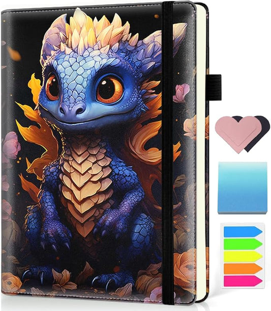 Hardcover Executive Notebooks, A5 PU Leather Lined Journal Notebook, 200 Pages Thick Paper Subject Notebooks for School,Work,Home Writing Business Notebook, Diary Book ， Baby Dragon