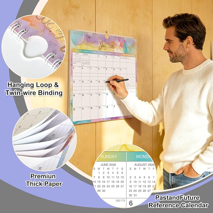 Wall Calendar July 2026 – December 2027 – 18 Monthly Calendar, 11 x 8.7 In, with Holidays, Julian Dates, Thick Paper & Notes Space, Home Office Wall Decoration