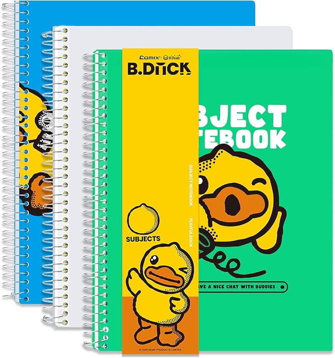 Comix Plastic Cover 1 Subject Notebook, 8-1/2" x 11" 70 Sheets College Ruled Notebook with 1 Divider for Office/School/Home (Blue, White, Green)
