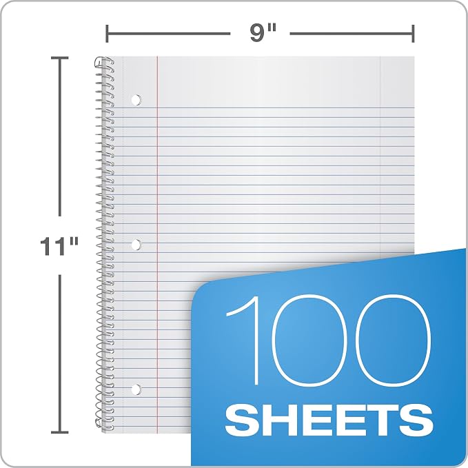 Oxford 1-Subject Poly Notebook, 8.5 x 11 inches, 3-Hole Punch, College Rule, 100 Sheets Per Journal, Durable Poly Storage Pocket, Colors May Vary (10590)
