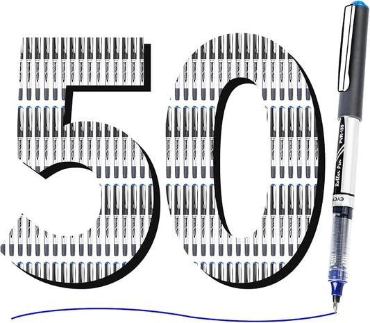 EYEYE 0.7mm Liquid Ink Blue Pens Roller Ball, 50 Pack Rollerball Pen Medium Point Quick Dry, Blue Ink Pens Fine Point Smooth Writing Pens for Journaling, Note Taking, Office and School Supplies
