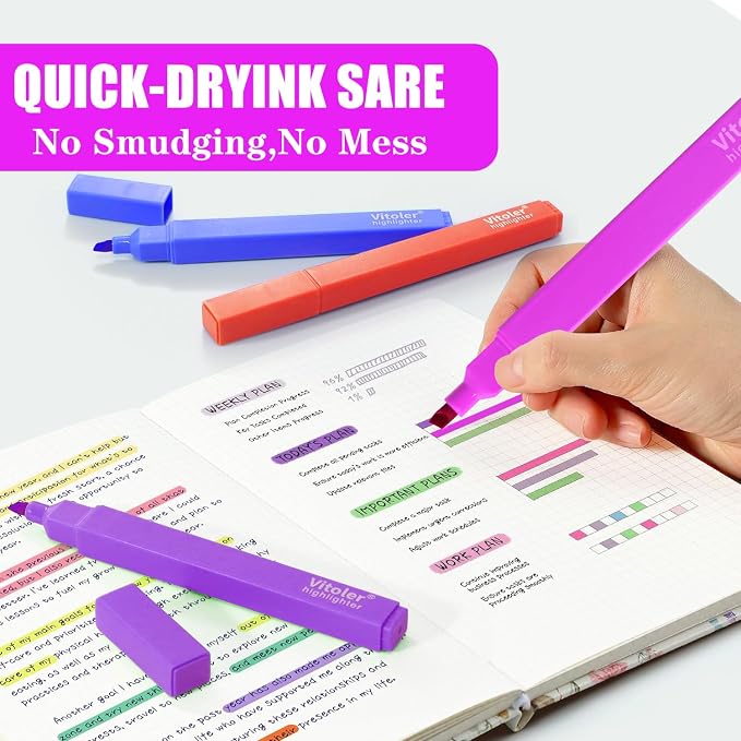 Vitole Cute Highlighters Set,Assorted Color,Quick Dry,Chisel Tip,10Pcs | Cute Pastel,No Bleed,Bible Study for Adults in the Home School Office