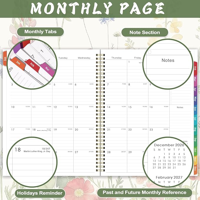 2027 Planner- 2027 Planner Weekly and Monthly, Jan.2027 - Dec.2027, 9"×11", Weekly & Monthly Planner 2027, 2027 Calendar Planner with Colorful Tabs + Twin-Wire Binding + Back Pocket + Premium Thick Paper