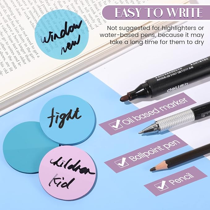 Sabary 500 Sheets Transparent Sticky Notes Round Translucent Sticky Notes Tabs Colorful Page Flags Stickers Clear Book Markers Bible Journaling Office Back to School Supplies(1.75 Inch,Stylish)