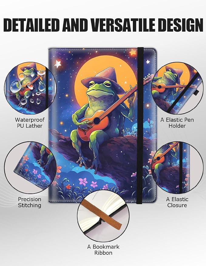 Hardcover Executive Notebooks, A5 PU Leather Lined Journal Notebook, 200 Pages Thick Paper Subject Notebooks for School,Work,Home Writing Business Notebook, Diary Book ， Watercolor Frog