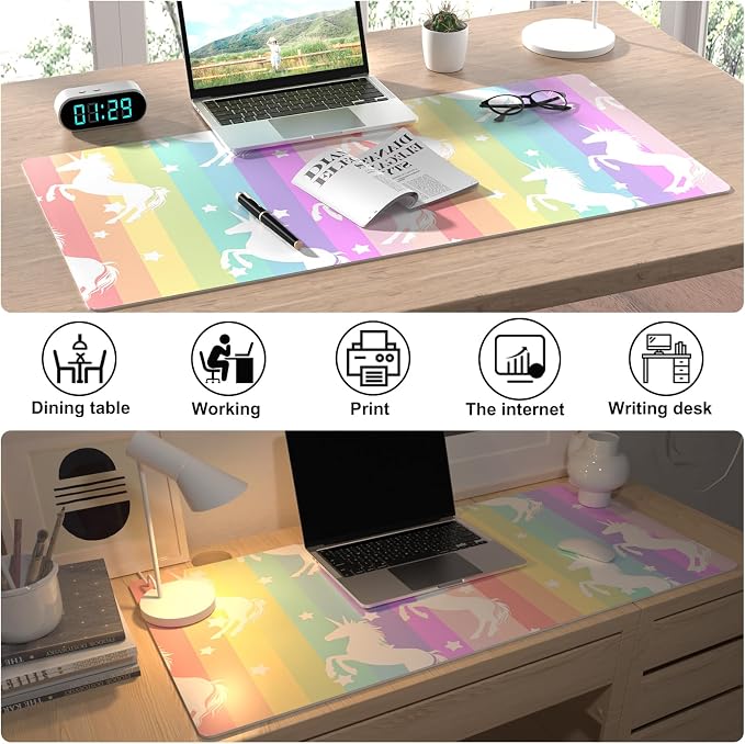 Unicorn Desk Pad Leather Desk Mat for Girls Women Cute Desk Accessories Kawaii Office Decor, Colorful Star Waterproof Large Mouse Pad Kids Desk Organizer Non-Slip Desk Blotter Big Rainbow Writing Mat | Girls Women Cute Desk Mat, Rainbow Desk Accessorie...