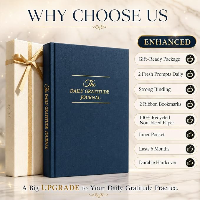 The Daily Gratitude Journal 2026 – Guided Gratitude Practice for Women & Men, 2 Fresh Prompts Every Day, Mindfulness, Happiness & Daily Reflection, Undated Affirmation Journal with Gift Box