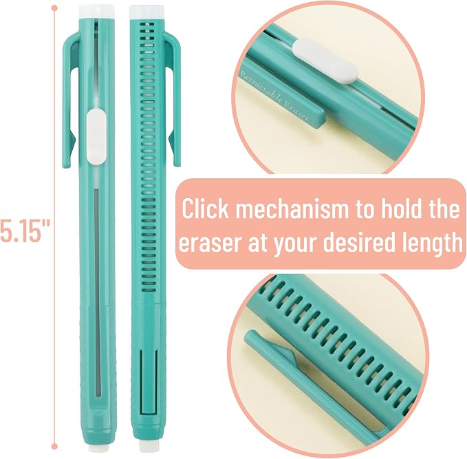 Mr. Pen- Retractable Mechanical Eraser Pens, 6 Pack, Coral Colors | Latex-Free Precision Pencil Erasers for Artists, Students, Drawing, Sketching & Drafting