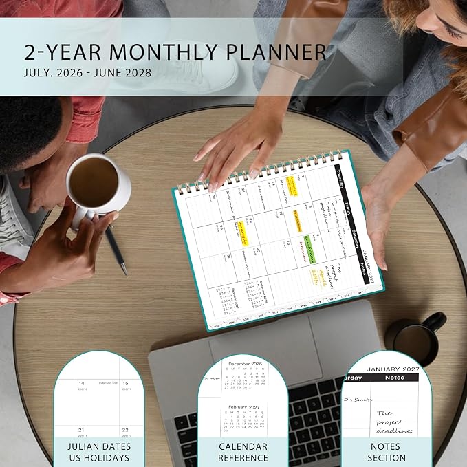 Monthly Planner 2026-2028,2 Year Monthly Calendar Planner,JUL 2026-JUN 2028 | A4(8.5" x 11"),24 Months Planner with Tabs, Spiral Bound, PVC Cover, Inner Pocket for Student, Teacher, School and Office Use