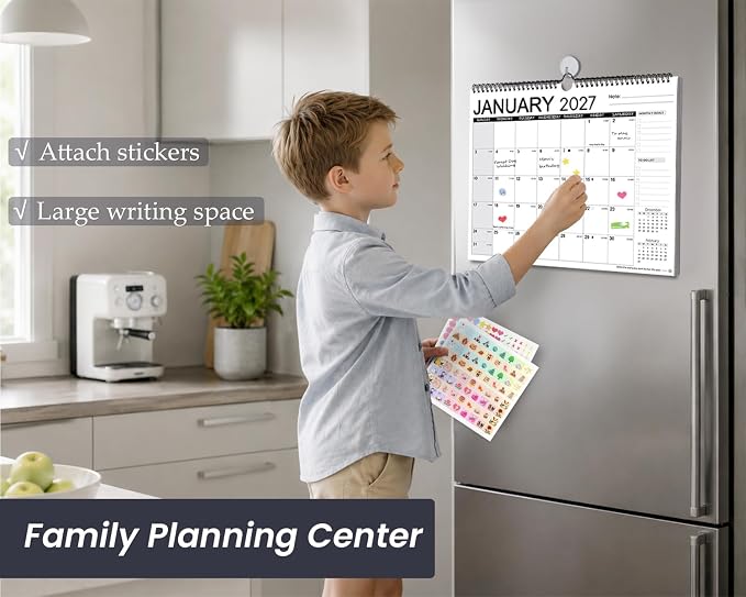 Calendar 2026-2027 18 Months 3 Pack-Simple | 14.4" x 11.4"| 110GSM Thick Paper | No-Bleed | Stickers Attached | Home, School & Office Use