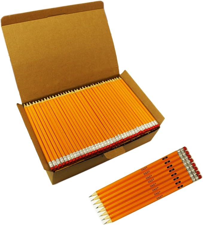 S & E TEACHER'S EDITION #2 HB Pencils 600 Count, Pre-Sharpened Wood-Cased Yellow Pencils with Top Erasers, Bulk Box for Classroom Teacher Supplies, Back to School & Testing