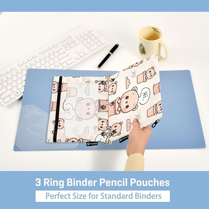 ALAZA Cute Teddy Bear Brown Pencil Pouch for 3 Ring Binder 2 Pack Zipper Binder Pencil Bag Case with Clear Window Office Supplies