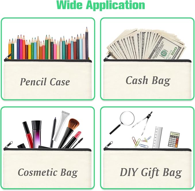 ZeeDix Canvas Zipper Pouch Bulk – 8.3 x 5 Inches Cotton Canvas Pouches with Zipper, Canvas Pencil Pouch, Makeup Bags Bulk for Travel Cosmetic Toiletry, Multipurpose Zipper Pouch for DIY Craft Storage
