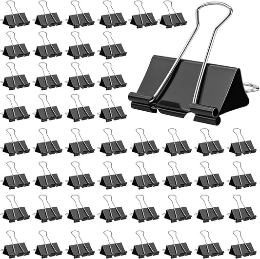 OWLKELA 50 Pack Binder Clips, 1.6 Inch, Black | Large Paper Clamps,Ideal for Home Supplies, School, Office and Business