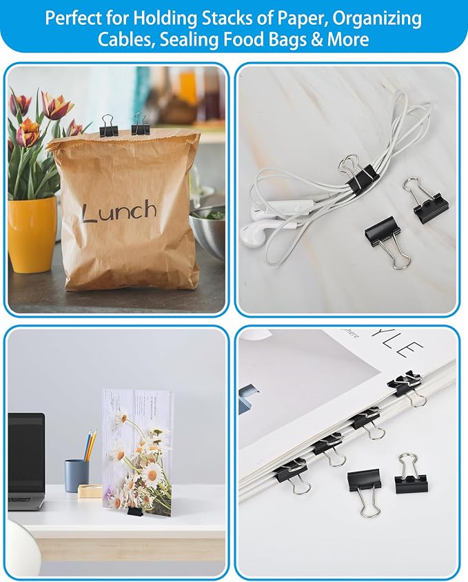 Binder Clips, 50 Pack, 0.75 in Small Paper Clips for Office, (Black)