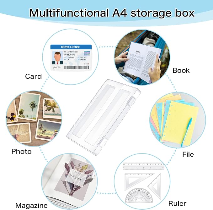 Outus 10 Pieces A4 File Box Paper Photo Storage Box A4 Portable Project Case Clear Plastic Document Magazine Organizer for Back to School Office Supplies Accessories