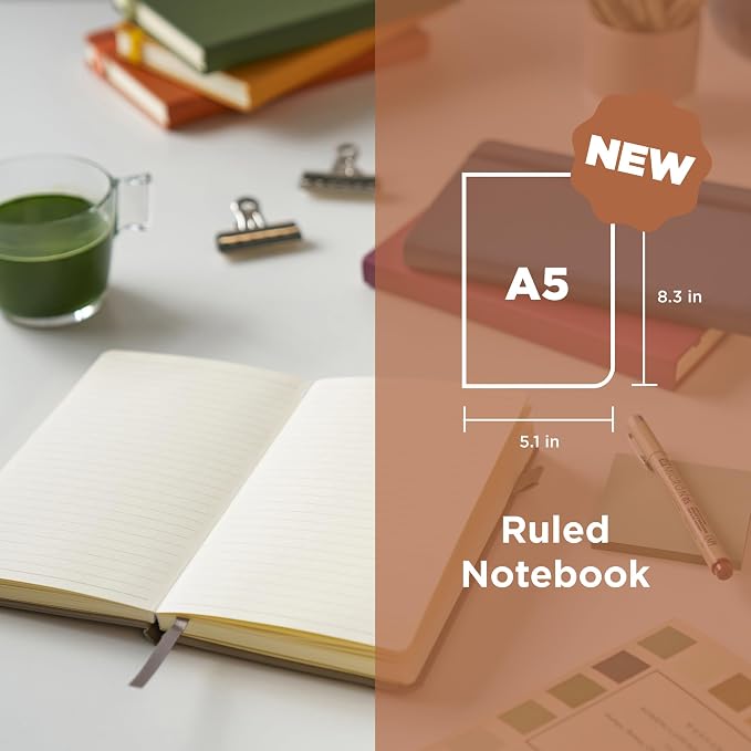 Sakura Notebook Ruled A5 - Japanese-Inspired Lined Notebook for Effortless Writing - 140 GSM Paper - Hardcover - Built-in Pen Holder - Expandable Inner Pocket - 5.1 x 8.3" - Pine Needle