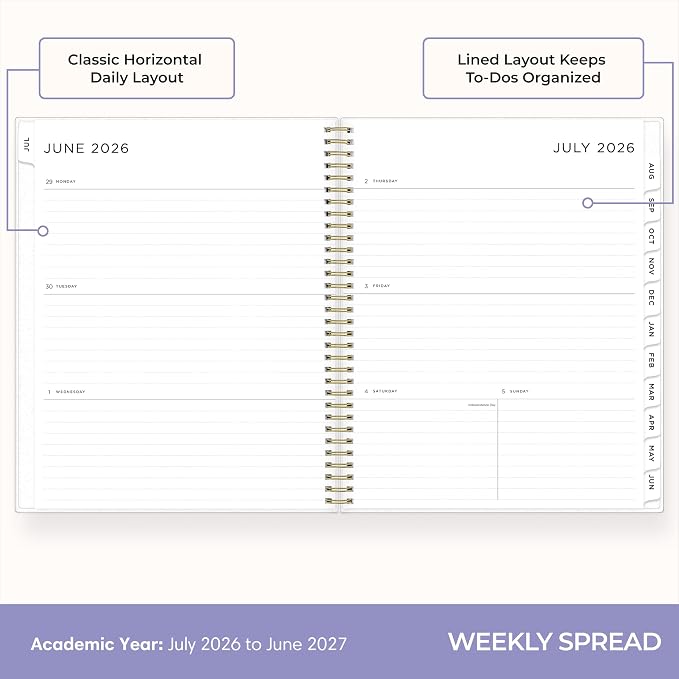 Blue Sky 2026-2027 Weekly & Monthly Academic Planner, 8.5"x11", Color Smoke | July 2026 - June 2027, Flexible Cover, Wirebound, Laminated Tabs, Storage Pocket, Stickers, Ashley G