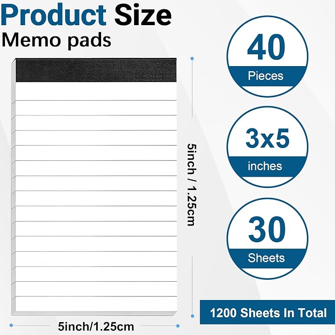 Beieverluck 40 Pack Small Note Pads 3x5, Mini Notepads Memo Pad with 30 Sheets in Each Pad, Pocket Notepad Refills for Taking Notes and Reminders Organization Planning
