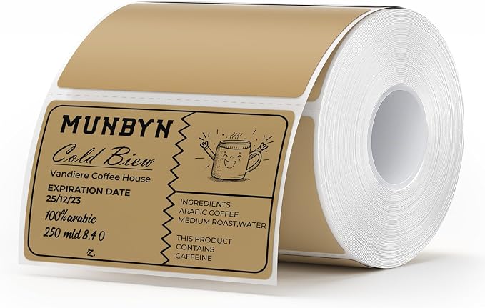 MUNBYN 3x2 Thermal Labels, 500 Sheets/1 Roll, Brown | Strong Adhesive & Perforated, Non BPA&BPS for Small Business, Shipping, Bakery, Barcode, Price Tag