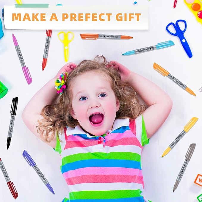 30 Colors Permanent Markers, 30 Pack Permanent Markers, Assorted Colors Marker，Fine Point, Fast Dry, Waterproof, work on Plastic, Glass, Metal, Wood and Stone