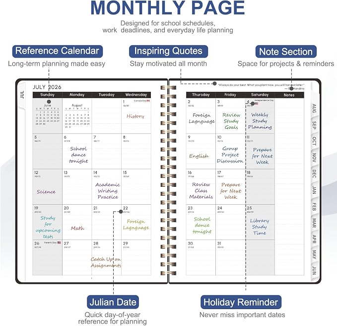 Planner 2026-2027, Weekly and Monthly Academic Planner, July 2026 - June 2027, Hardcover Calendar Agenda Book for School Year Planning, School Supplies for Teacher and Student, A5(6.3'' x 8.5'')