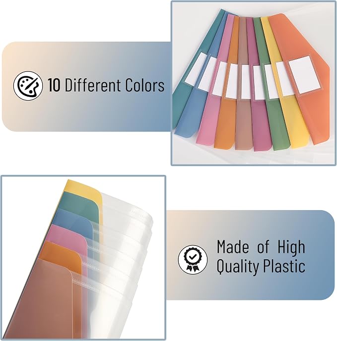 Mr. Pen- Clear Plastic Envelopes File Folders, 10 Pack, A4, Letter Size | Colorful Flaps, Clear Folders for Documents Plastic Poly Envelopes with Label for School, Home, Work, Office, Organizer