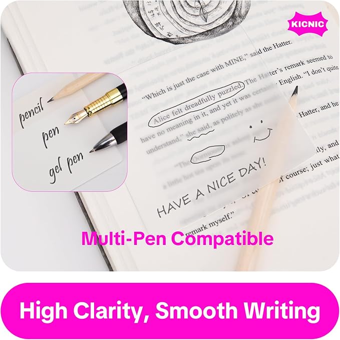 KICNIC Transparent Sticky Notes, 480 Pcs 3x3 Inch, Self-Adhesive Waterproof, See-Through Translucent Sticky Notes for Books, Bible, Page Markers, School Office College Supplies (6 Colors)