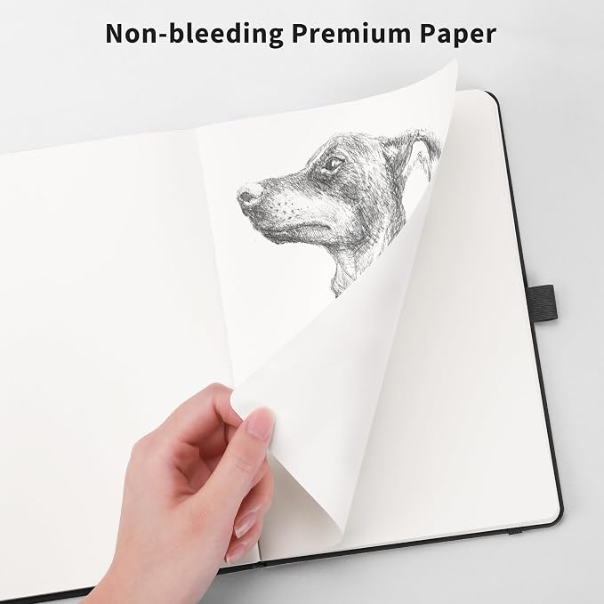 RETTACY Blank Journal Notebook, 192 Pages, A5 Medium Size (5.7'' x 8.3'') | Leather Hardcover, 100 GSM Thick Paper, for Sketching, Drawing, Painting (Black)