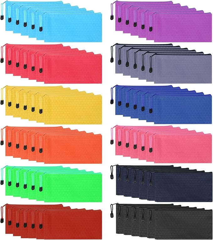 YOPCDJ 72pcs Pencil Pouch Bulk,Zipper Pouches,Waterproof Pencil Bags, Small Organizing Bags in 12 Colors for Classroom,Office Supplies Storage and Travel Accessories