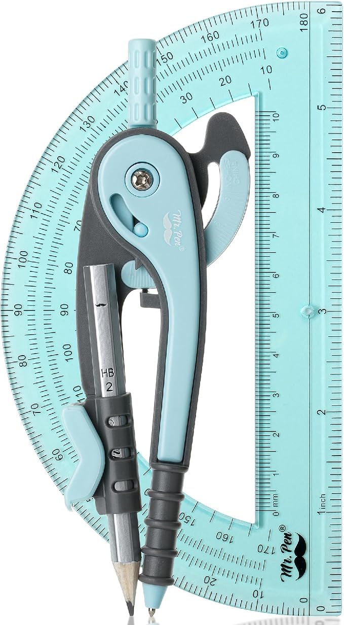 Mr. Pen- Geometry Compass and Protractor Set, 6 Inch Compass | 6 Inch Protractor, Drawing Tool for School, Clear Plastic, Easy Grip, Precision Design for Math, Art, Drafting, Architecture