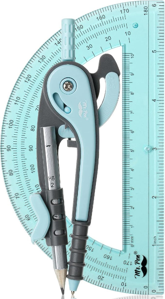 Mr. Pen- Geometry Compass and Protractor Set, 6 Inch Compass | 6 Inch Protractor, Drawing Tool for School, Clear Plastic, Easy Grip, Precision Design for Math, Art, Drafting, Architecture