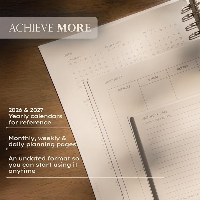 Anecdote Spiral Planner w/2026-2027 Calendar (8.5" x 10") | Start Anytime - 52 Weeks, Undated Planner Pages | To-Do List Organizer, Plan Your Success, Achieve Productivity Goals (Dutch Blue)