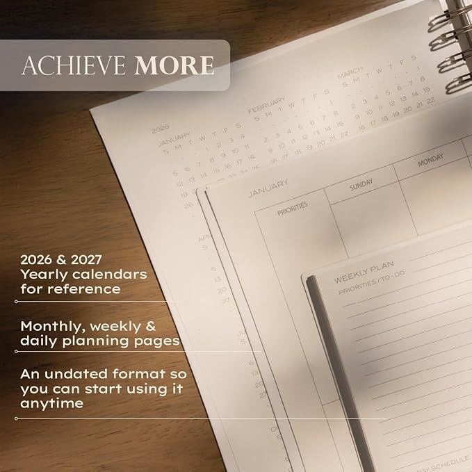 Anecdote Spiral Planner w/2026-2027 Calendar (8.5" x 10") | Start Anytime - 52 Weeks, Undated Planner Pages | To-Do List Organizer, Plan Your Success, Achieve Productivity Goals (Blossom)