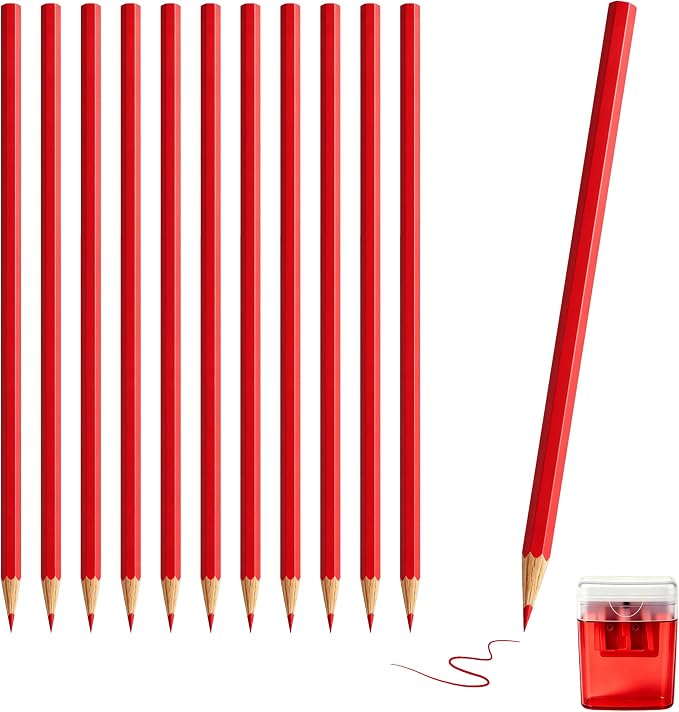 12 Piece Red Colored Pencils Set with Sharpener, Pre-Sharpened Professional Wooden Art Pencils for Artists Drawing and Sketching, Premium Colored Tone Supplies Delivering Detailed Painting(Red)