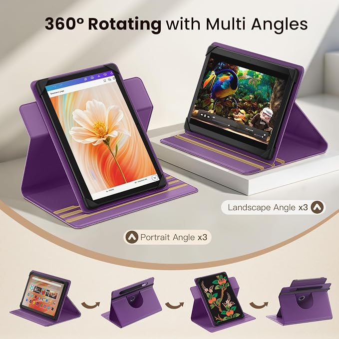 MoKo for Universal 11 inch Android Tablet Case with Pen Holder, Purple | Fits All 9.6-11 inch Tablets, Slim 360 Degree Rotating Cover, Multi-Angle Stand, Front Pocket, No fit iPad/NO back opening