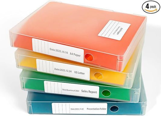 4 Packs A4 Paper Storage Boxes, 8.5 x 11 Plastic Portable Project Case for US Letter Size, Multi-Purpose Thick Scrapbook Storage Box for Office