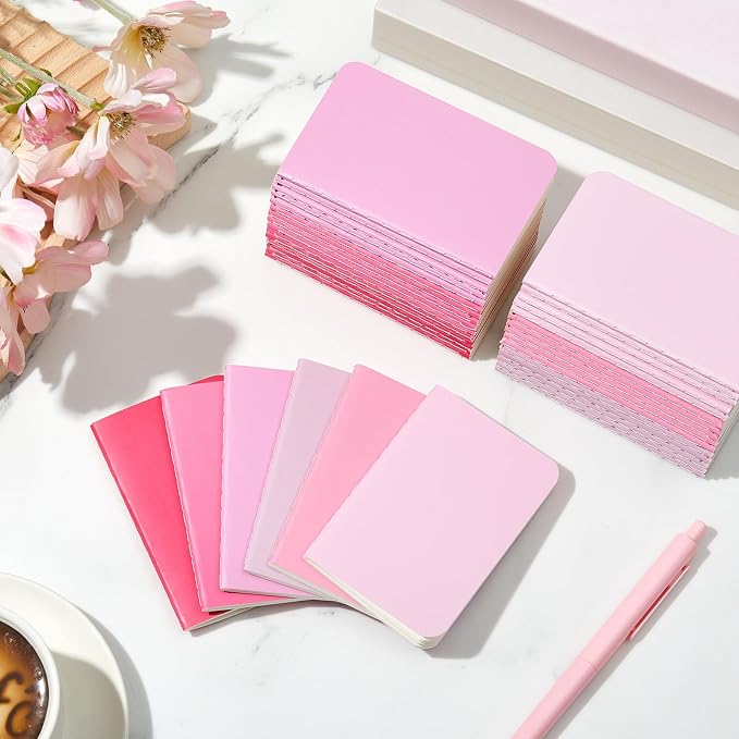 Outus 36 Pcs Pocket Notebook Mini Journal 2.5" x 4" Kraft Paper Mini Notepad Bulk Softcover Pocket Notepad Memo Diary Subject Notebooks for Student Travel School (Pink,Blank Cover)