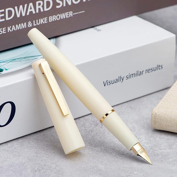 Jinhao 80 Ivory White Fiber Brushed Fountain Pen, Iridium Extra Fine Gold Nib with Ink Converter, Classic Design Smooth Writing Pen (Gold Clip)