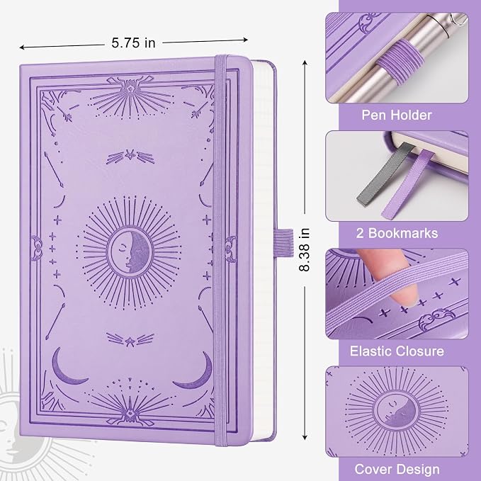 Lined Journal Notebook for Women Men, 192 Pages, A5 (5.7'' x 8.3'') | Hardcover Leather Notebook with 100GSM Thick Paper for Writing, Travel, Business, Office, Prayer (Light Purple)