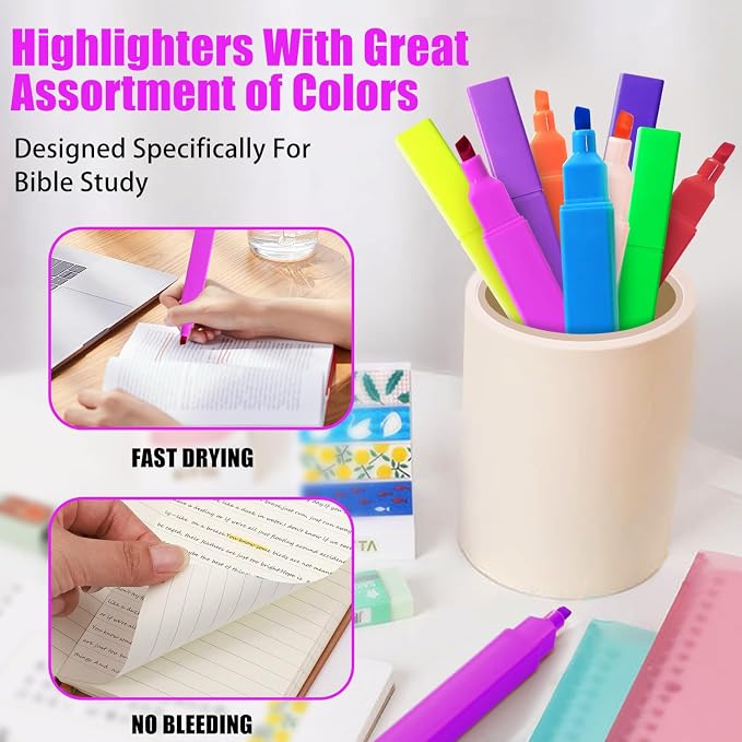 Vitole Cute Highlighters Set,Assorted Color,Quick Dry,Chisel Tip,10Pcs | Cute Pastel,No Bleed,Bible Study for Adults in the Home School Office